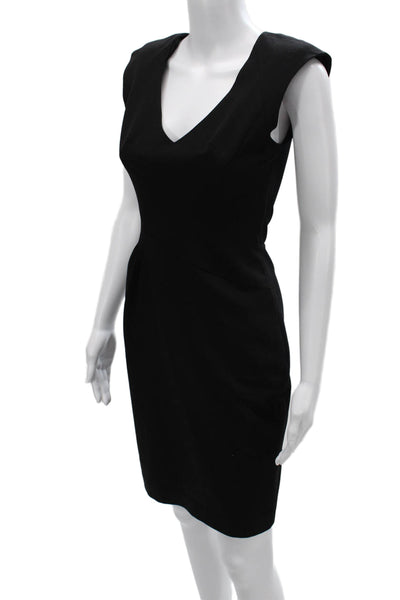 Black Halo Women Sheath Pencil Dress Black V Neck Sleeveless Zip Knee Size 2