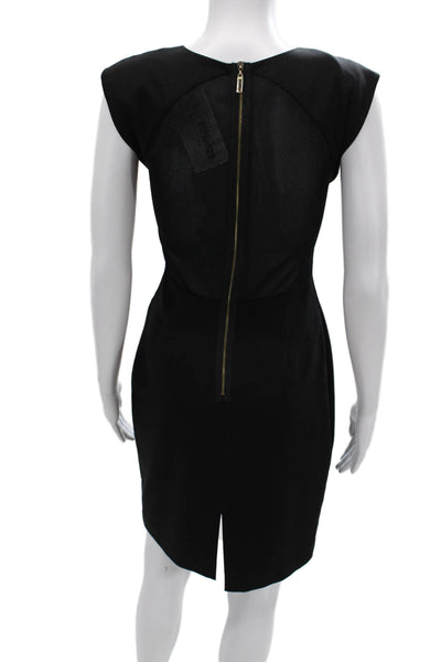 Black Halo Women Sheath Pencil Dress Black V Neck Sleeveless Zip Knee Size 2