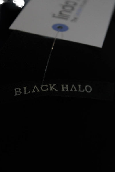 Black Halo Women Sheath Pencil Dress Black V Neck Sleeveless Zip Knee Size 2