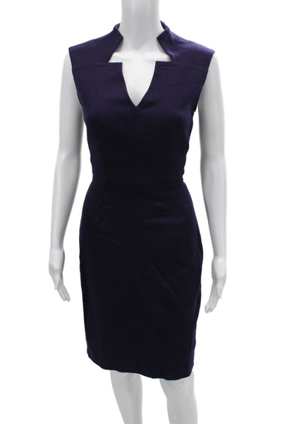 Trina Turk Womens Sleeveless Sheath Dress Dark Blue Zip Knee Length Size 6