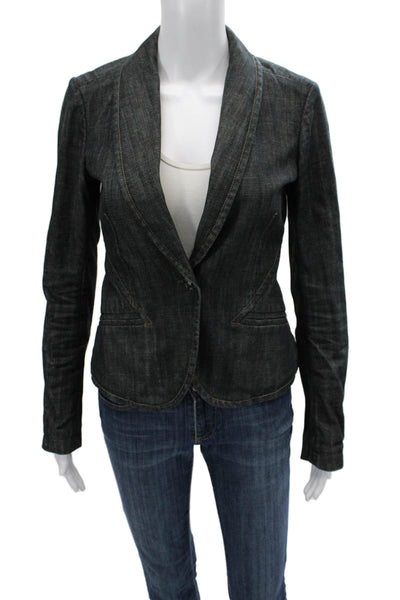 Theory Womens Petite Blazer Dark Gray V Neck Buckle Long Sleeve Cotton Size S