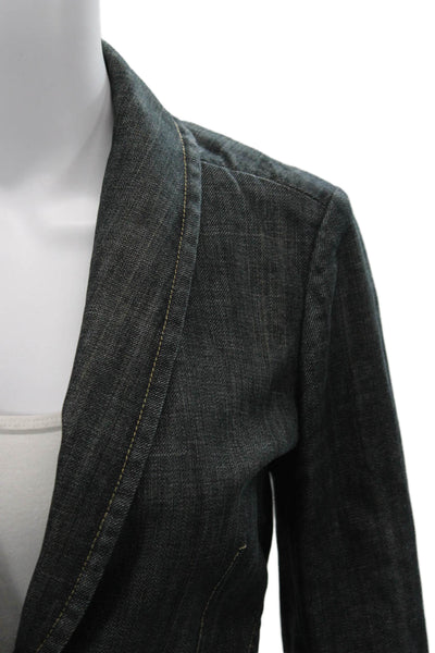 Theory Womens Petite Blazer Dark Gray V Neck Buckle Long Sleeve Cotton Size S
