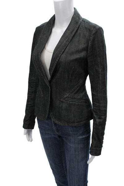 Theory Womens Petite Blazer Dark Gray V Neck Buckle Long Sleeve Cotton Size S