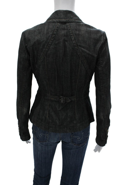 Theory Womens Petite Blazer Dark Gray V Neck Buckle Long Sleeve Cotton Size S