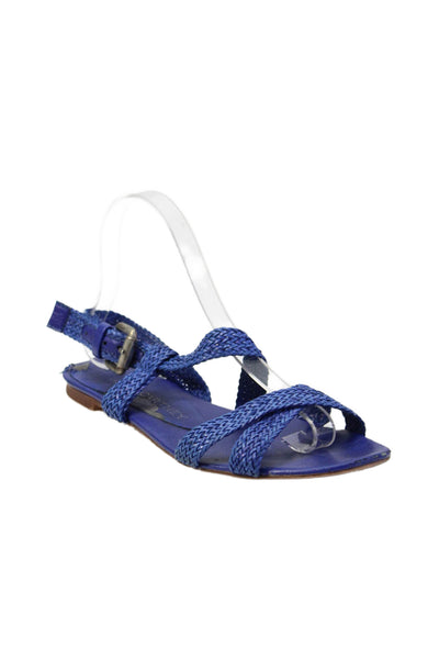 Stella McCartney Womens Woven Leather Strappy Flats Sandals Shoes Blue Size 8