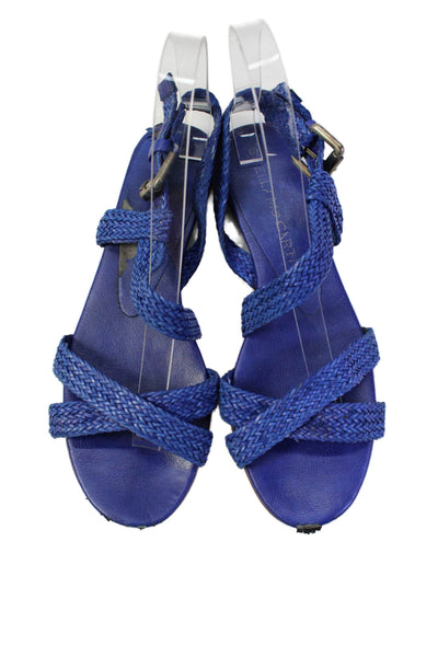 Stella McCartney Womens Woven Leather Strappy Flats Sandals Shoes Blue Size 8