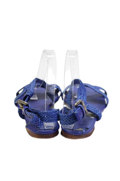 Stella McCartney Womens Woven Leather Strappy Flats Sandals Shoes Blue Size 8
