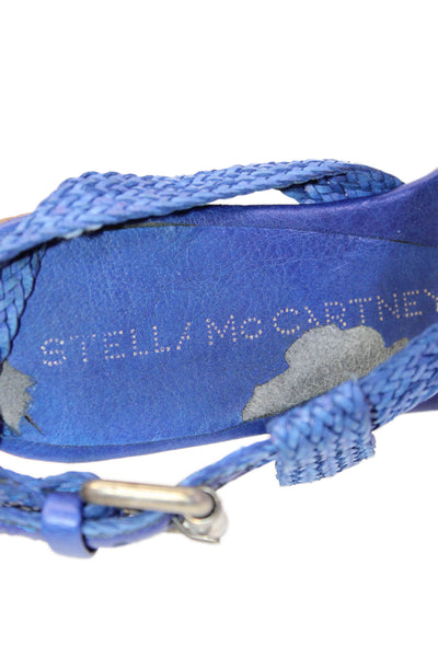 Stella McCartney Womens Woven Leather Strappy Flats Sandals Shoes Blue Size 8
