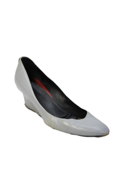 Gucci Womens Leather Slip On Wedge Heels Pumps Shoes Light Blue Size 9
