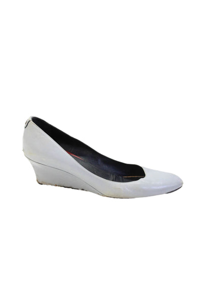 Gucci Womens Leather Slip On Wedge Heels Pumps Shoes Light Blue Size 9
