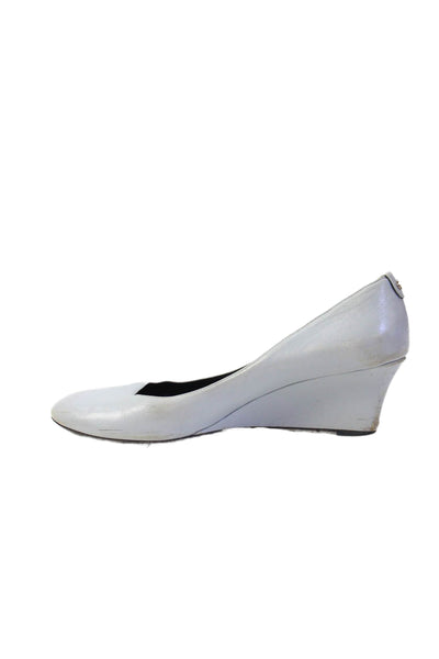Gucci Womens Leather Slip On Wedge Heels Pumps Shoes Light Blue Size 9