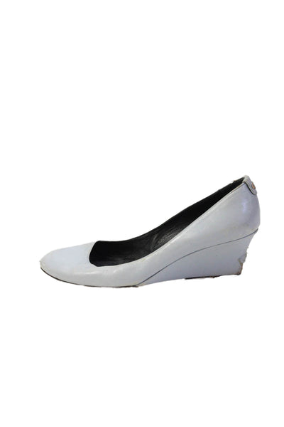 Gucci Womens Leather Slip On Wedge Heels Pumps Shoes Light Blue Size 9