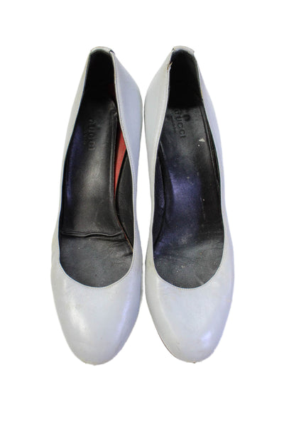 Gucci Womens Leather Slip On Wedge Heels Pumps Shoes Light Blue Size 9