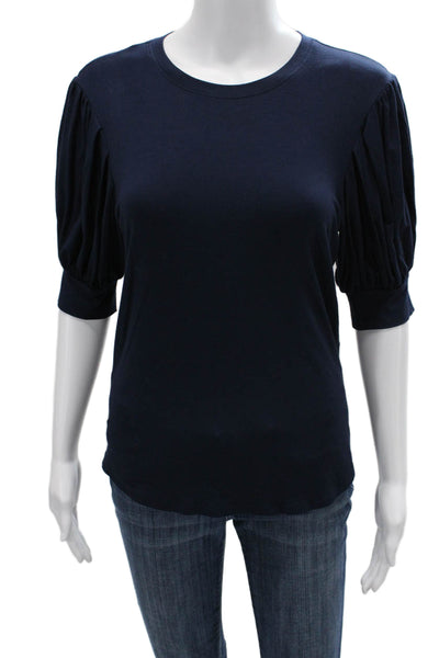 Frame Womens Basic Dark Blue T-Shirt 3/4 Sleeve Petite Size S