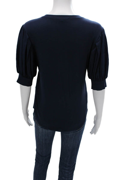 Frame Womens Basic Dark Blue T-Shirt 3/4 Sleeve Petite Size S