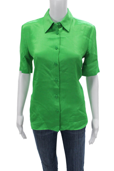 Zara Womens Basic Green Button Up Blouse Collared Short Sleeve Size S