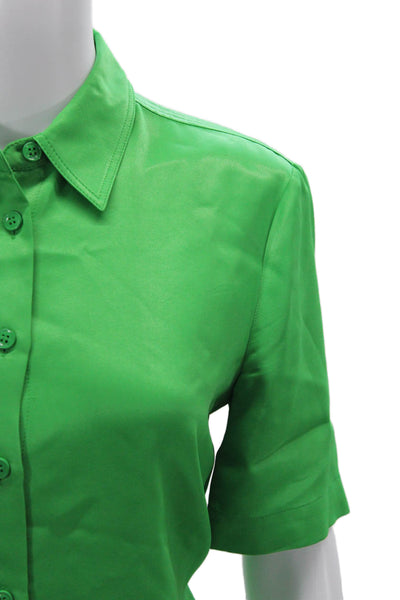 Zara Womens Basic Green Button Up Blouse Collared Short Sleeve Size S