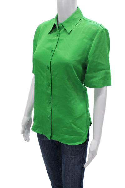 Zara Womens Basic Green Button Up Blouse Collared Short Sleeve Size S