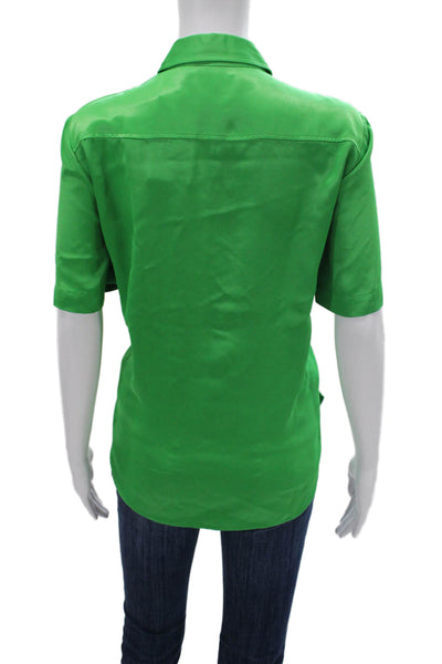Zara Womens Basic Green Button Up Blouse Collared Short Sleeve Size S