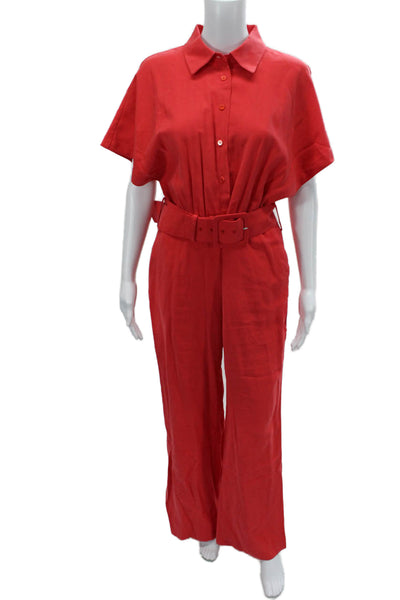 MNG Womens Red Collared Short Sleeve Jumpsuit Knee Length Size M