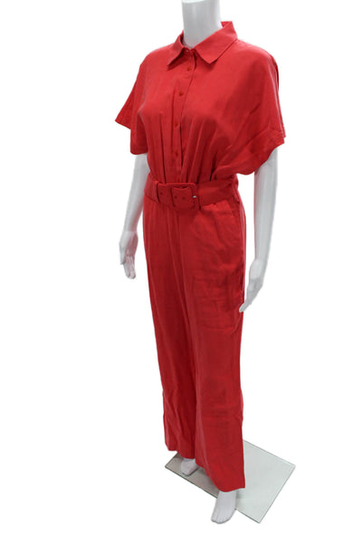 MNG Womens Red Collared Short Sleeve Jumpsuit Knee Length Size M