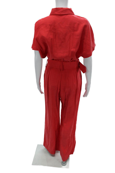 MNG Womens Red Collared Short Sleeve Jumpsuit Knee Length Size M