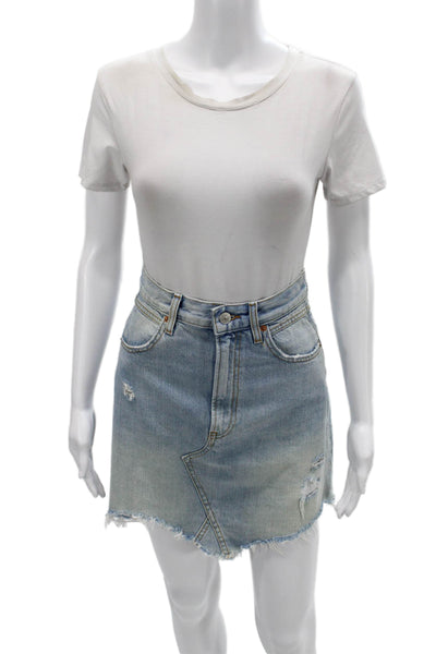 Zara Womens A-Line Mini Skirt Light Blue Cotton Blend Size M