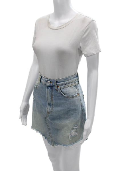 Zara Womens A-Line Mini Skirt Light Blue Cotton Blend Size M
