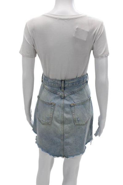 Zara Womens A-Line Mini Skirt Light Blue Cotton Blend Size M