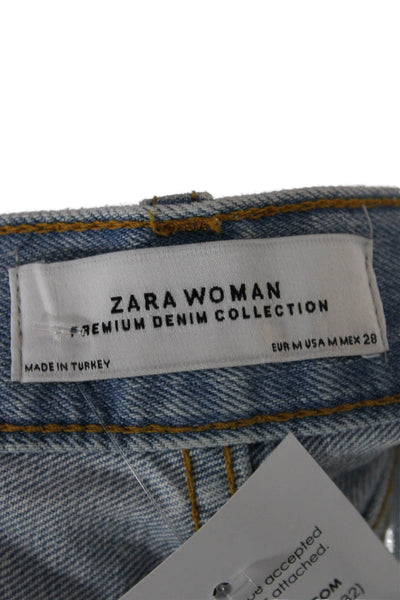 Zara Womens A-Line Mini Skirt Light Blue Cotton Blend Size M