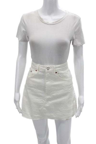 Zara Womens A-Line Mini Skirt White Cotton Blend Size M
