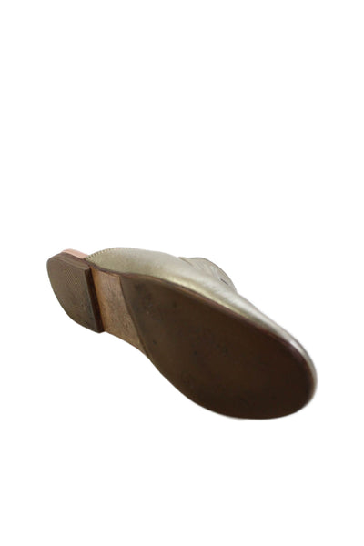 Tods Women's Leather Round Toe Embellish Flat Mules Sandals Gold Size 7