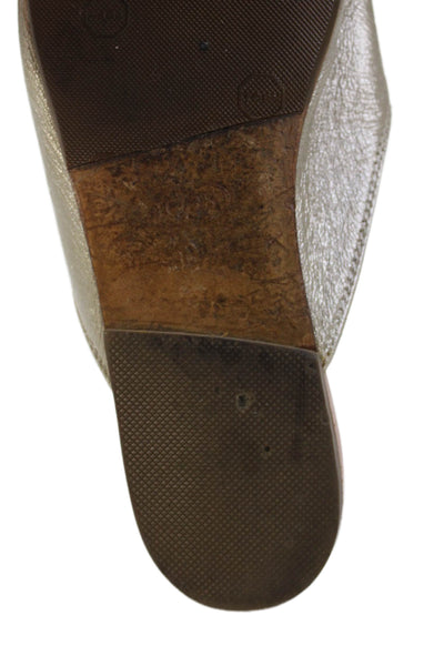 Tods Women's Leather Round Toe Embellish Flat Mules Sandals Gold Size 7
