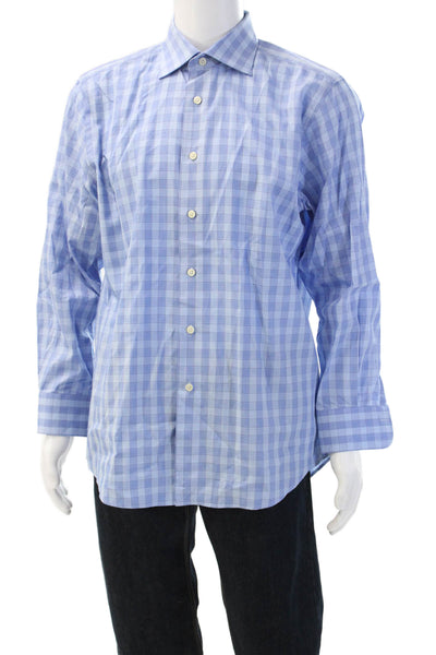 Charles Tyrwhitt Mens Cutaway Collar Light Blue Check Dress Shirt Size 16.5