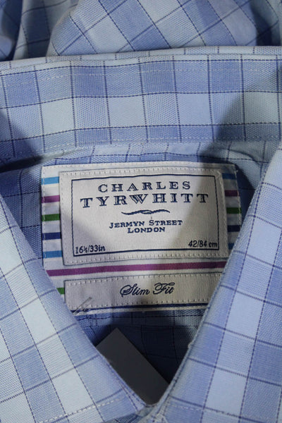 Charles Tyrwhitt Mens Cutaway Collar Light Blue Check Dress Shirt Size 16.5