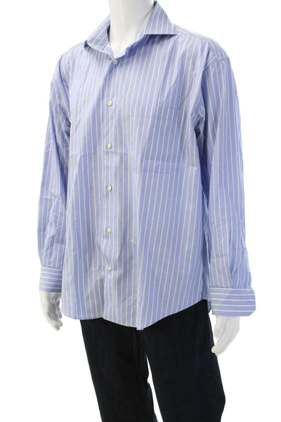 Johnston & Murphy Mens Light Blue Striped Cotton Point Dress Shirt Size L