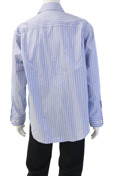 Johnston & Murphy Mens Light Blue Striped Cotton Point Dress Shirt Size L