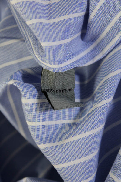 Johnston & Murphy Mens Light Blue Striped Cotton Point Dress Shirt Size L