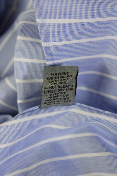 Johnston & Murphy Mens Light Blue Striped Cotton Point Dress Shirt Size L