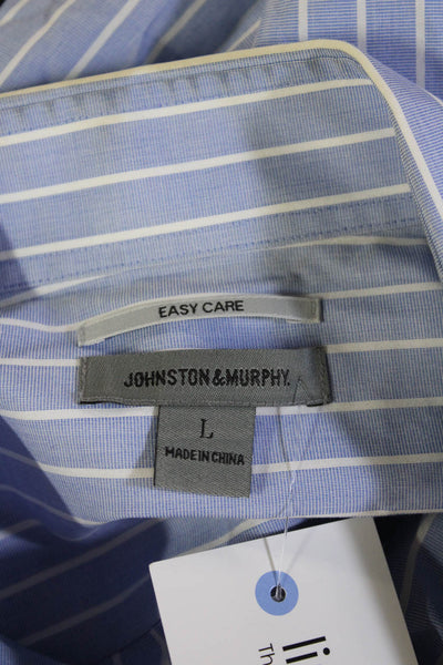 Johnston & Murphy Mens Light Blue Striped Cotton Point Dress Shirt Size L