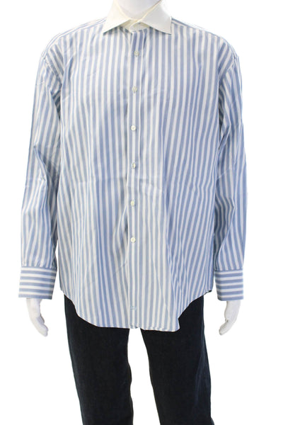 Johnston & Murphy Men's Lt Blue Striped Point Collar Dress Shirt Size L