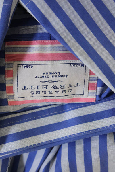 Charles Tyrwhitt Men's Blue Striped Point Dress Shirt Big & Tall Size 16.5