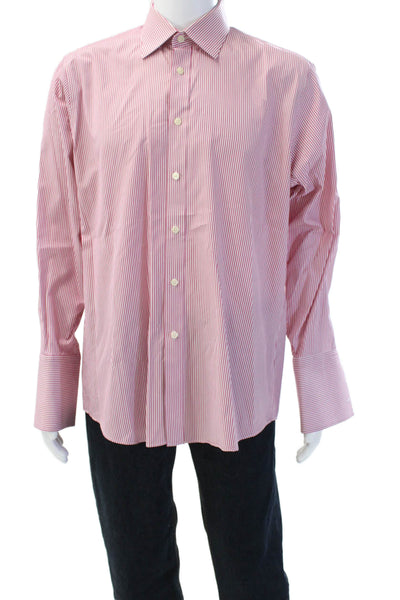 Charles Tyrwhitt Men Striped Pink Point Collar Dress Shirt Cotton Size 16.5