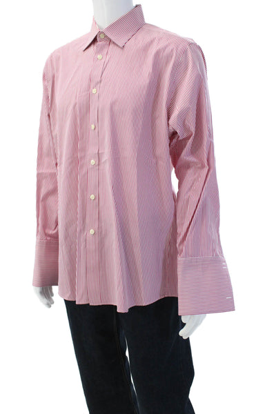Charles Tyrwhitt Men Striped Pink Point Collar Dress Shirt Cotton Size 16.5