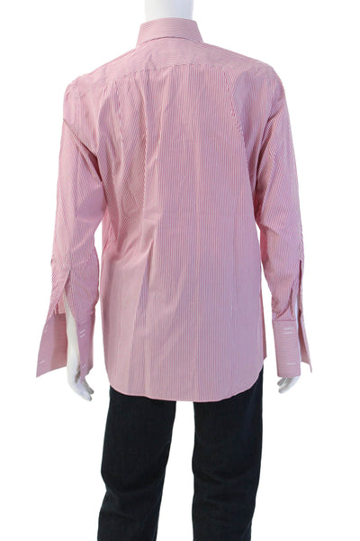 Charles Tyrwhitt Men Striped Pink Point Collar Dress Shirt Cotton Size 16.5