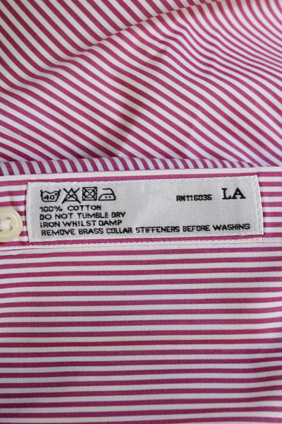 Charles Tyrwhitt Men Striped Pink Point Collar Dress Shirt Cotton Size 16.5
