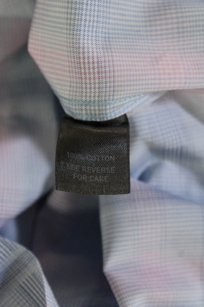 Johnston & Murphy Mens Point Collar Light Blue Check Dress Shirt Size L