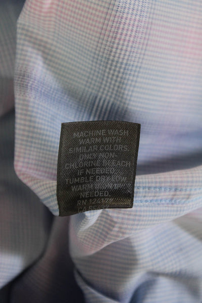Johnston & Murphy Mens Point Collar Light Blue Check Dress Shirt Size L