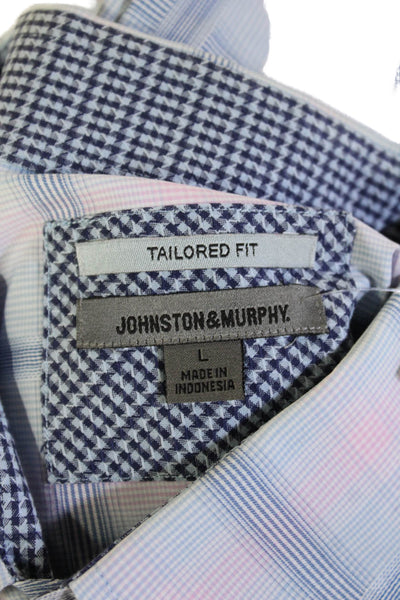 Johnston & Murphy Mens Point Collar Light Blue Check Dress Shirt Size L