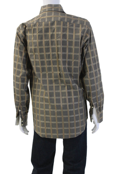 Johnston & Murphy Mens Brown Check Cotton Point Collar Button-Up Shirt Size L